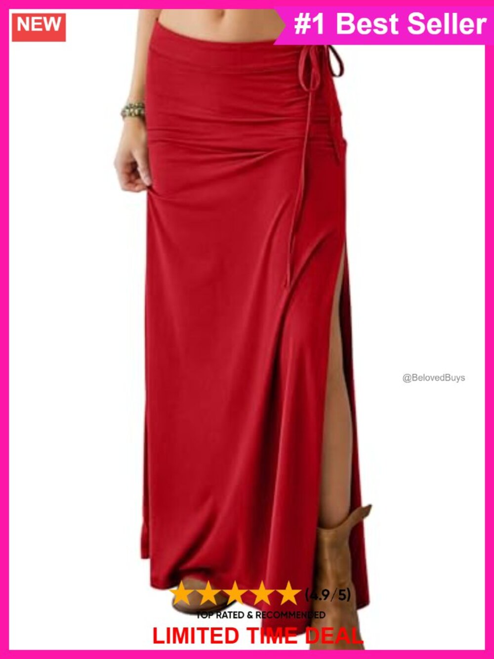 High Waisted Side Slit Flowy Maxi Skirt Boho Beach Vacation Summer